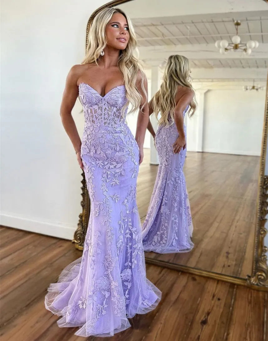 Wholesale Lilac Mermaid Corset Back Prom Dress With Appliques