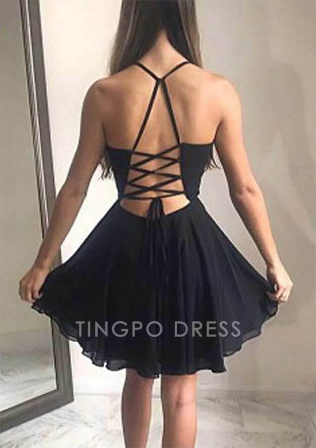 TingPo Wholesale A-line V Neck Sleeveless Short/Mini Chiffon Homecoming Dress
