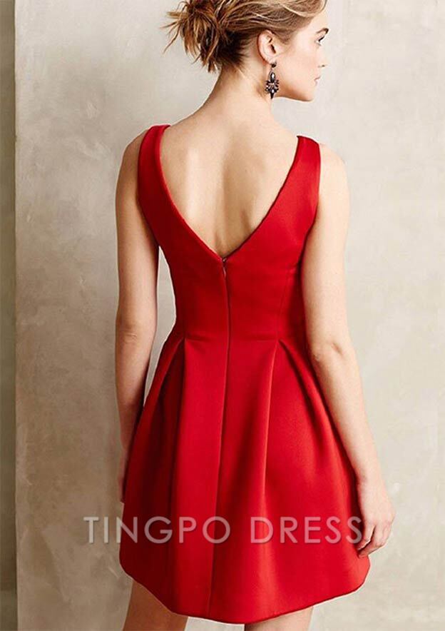 TingPo Wholesale Pretty A-line V Neck Short/Mini Satin Homecoming Dress