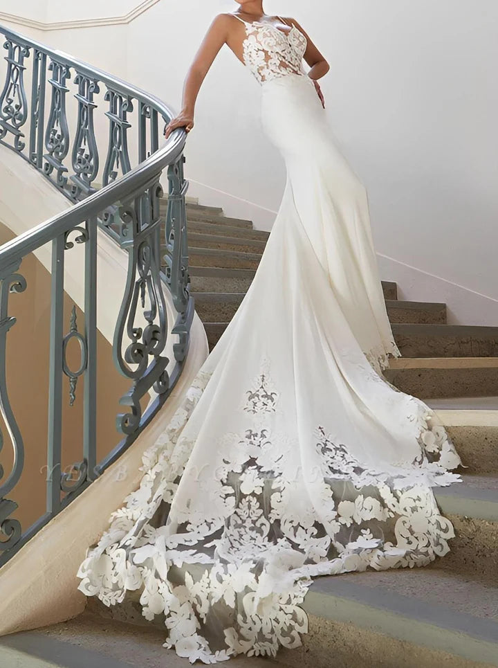Wholesale Trumpet/Mermaid V-Neck Floor-Length Lace Wedding Dress