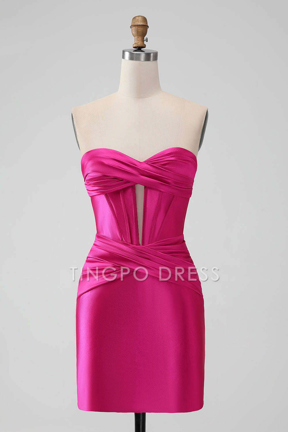 TingPo Wholesale Elegant Stylish Fuchsia Bodycon Sweetheart Satin Corset Short Homecoming Dress formal wear dresses