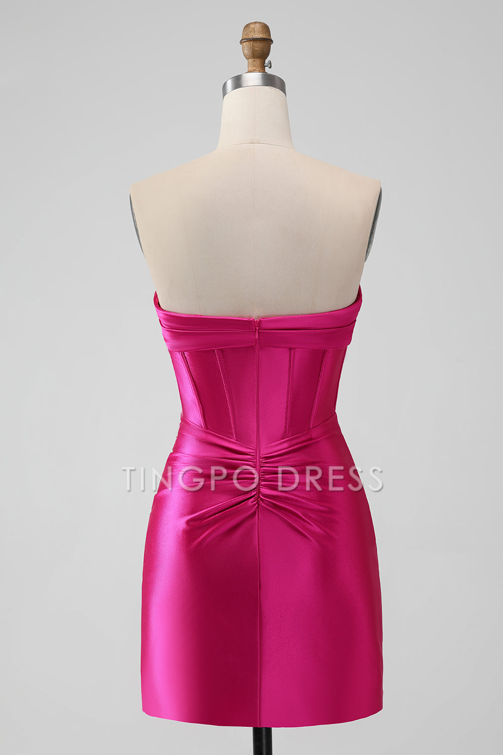 TingPo Wholesale Elegant Stylish Fuchsia Bodycon Sweetheart Satin Corset Short Homecoming Dress formal wear dresses