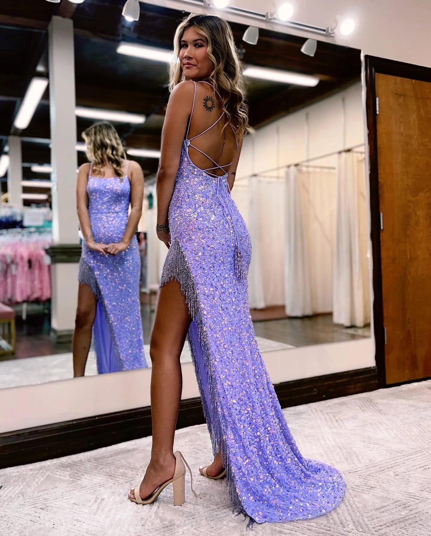 Wholesale Mermaid Spaghetti Straps Corset Back Prom Dress With Split long prom dresses with sleeves