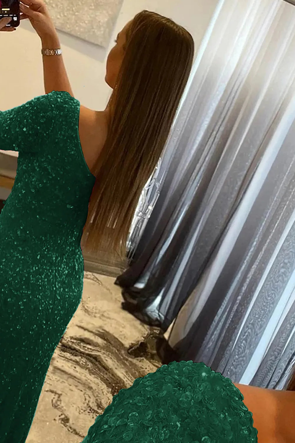 Wholesale Mermaid Glitter One-Shoulder Single Sleeve Prom Dress With Sequins prom dresses shops