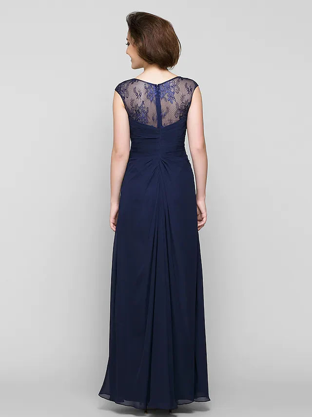 Wholesale A-Line Mother of the Bride Dress See Through V Neck Ankle Length Chiffon Lace Sleeveless with Lace Criss Cross