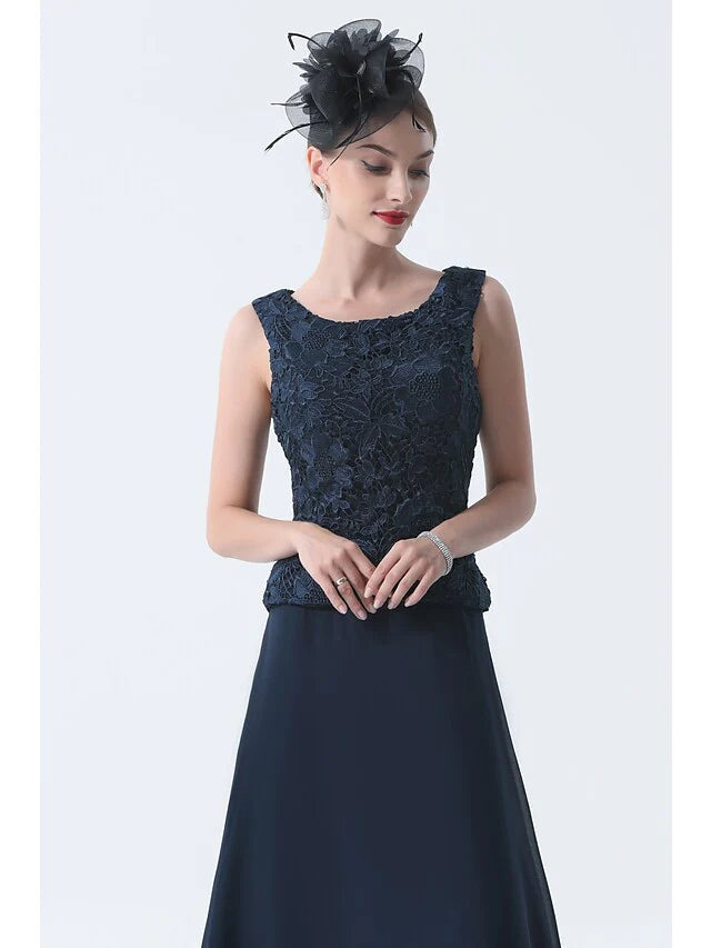 Wholesale Two Piece A-Line Mother of the Bride Dress Elegant Square Neck Floor Length Chiffon 3/4 Length Sleeve with Embroidery