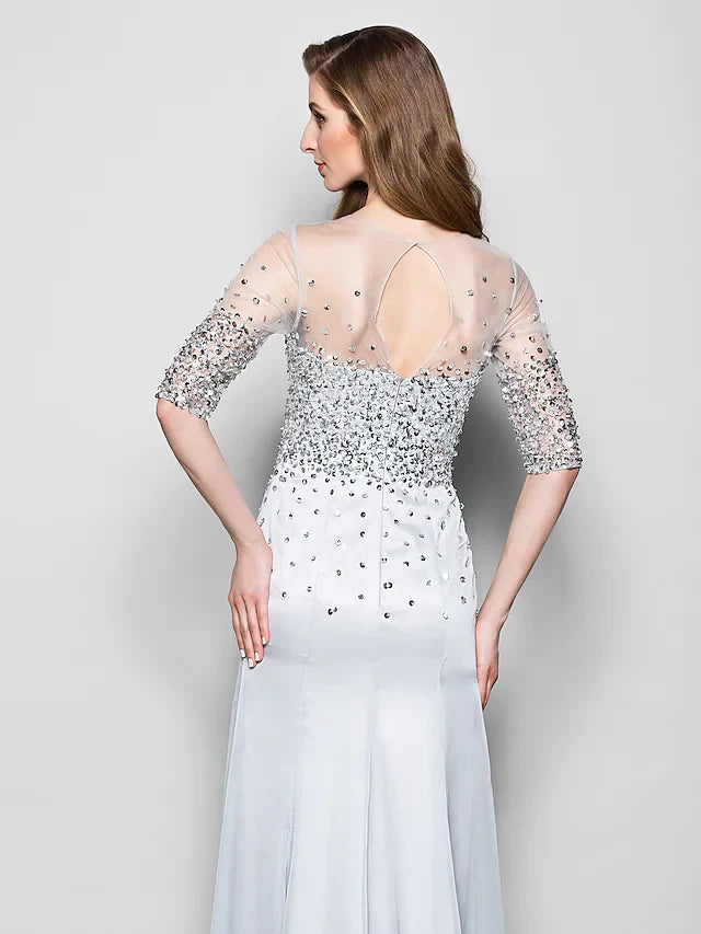 Wholesale A-Line Mother of the Bride Dress Jewel Neck Floor Length Organza Half Sleeve with Beading Sequin