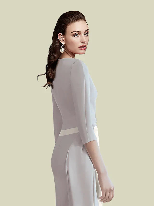 Wholesale Mother of the Bride Dress Elegant Jewel Neck Tea Length Italy Satin Half Sleeve with Ruching