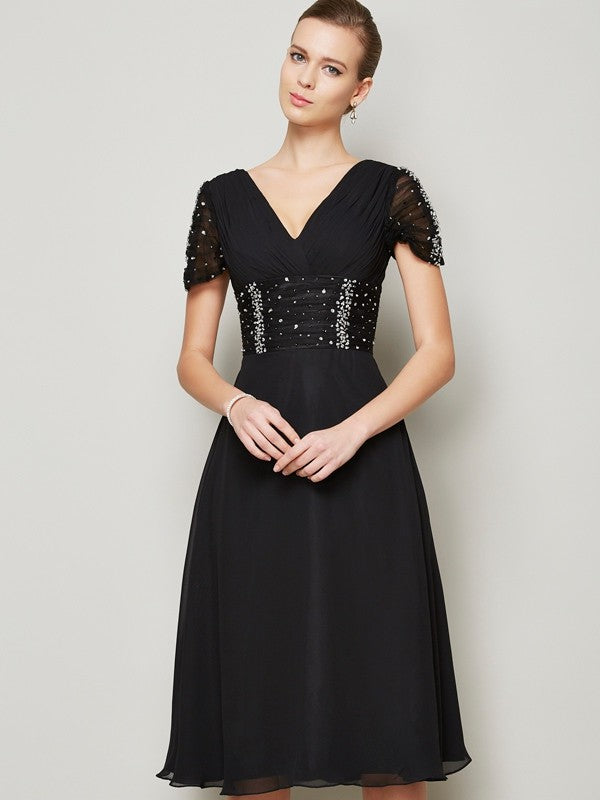 Wholesale A-Line/Princess V-neck Short Sleeves Ruffles Short Chiffon Homecoming Dresses