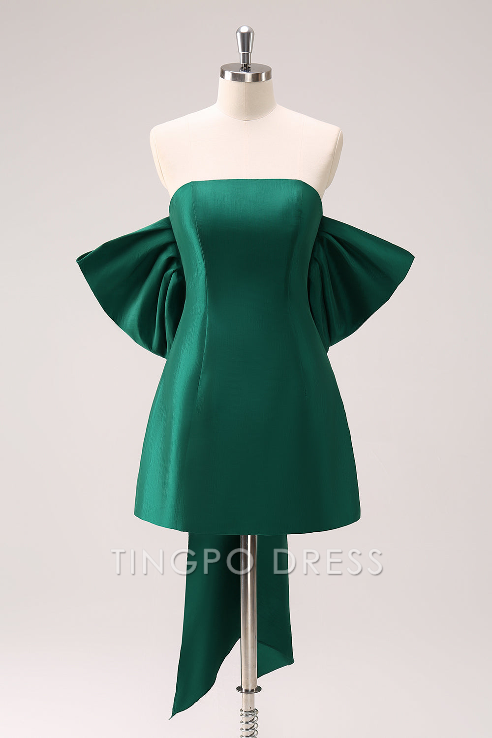 TingPo Wholesale Elegant Dark Green Strapless A Line Short Homecoming Dress with Bow formal wear dresses