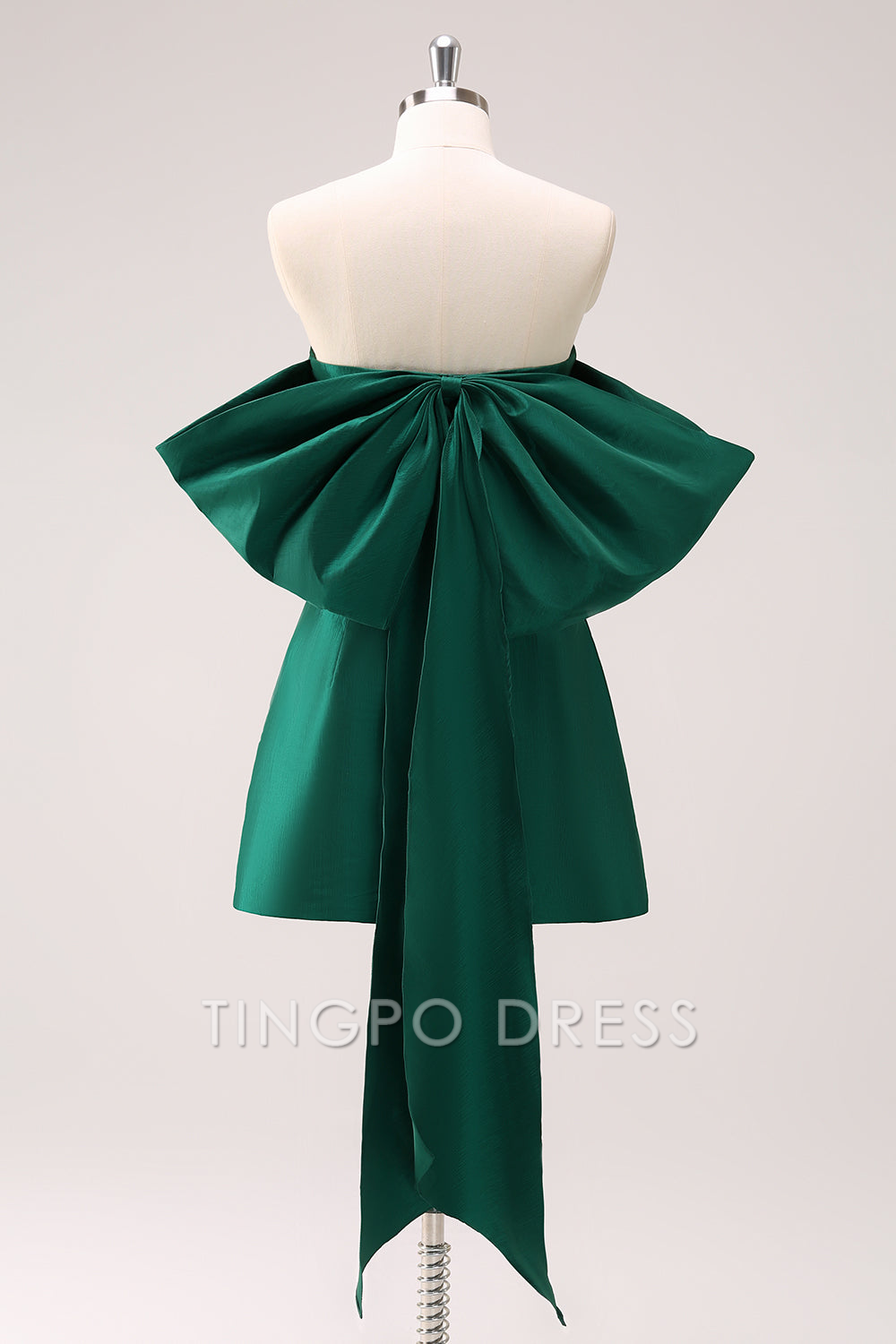 TingPo Wholesale Elegant Dark Green Strapless A Line Short Homecoming Dress with Bow formal wear dresses