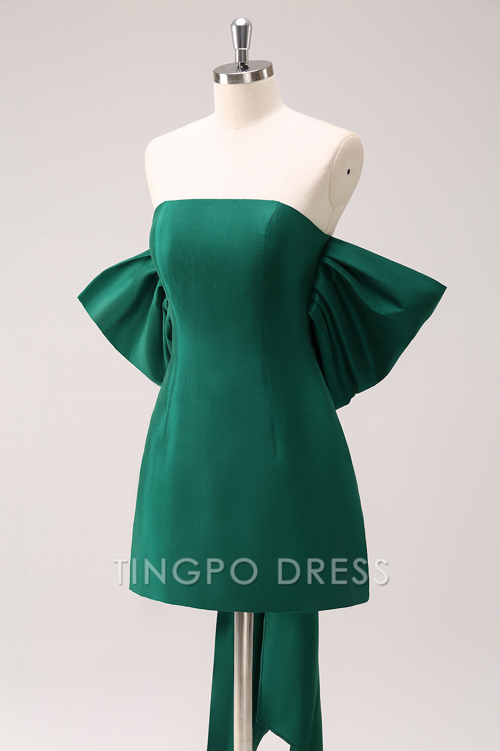 TingPo Wholesale Elegant Dark Green Strapless A Line Short Homecoming Dress with Bow formal wear dresses