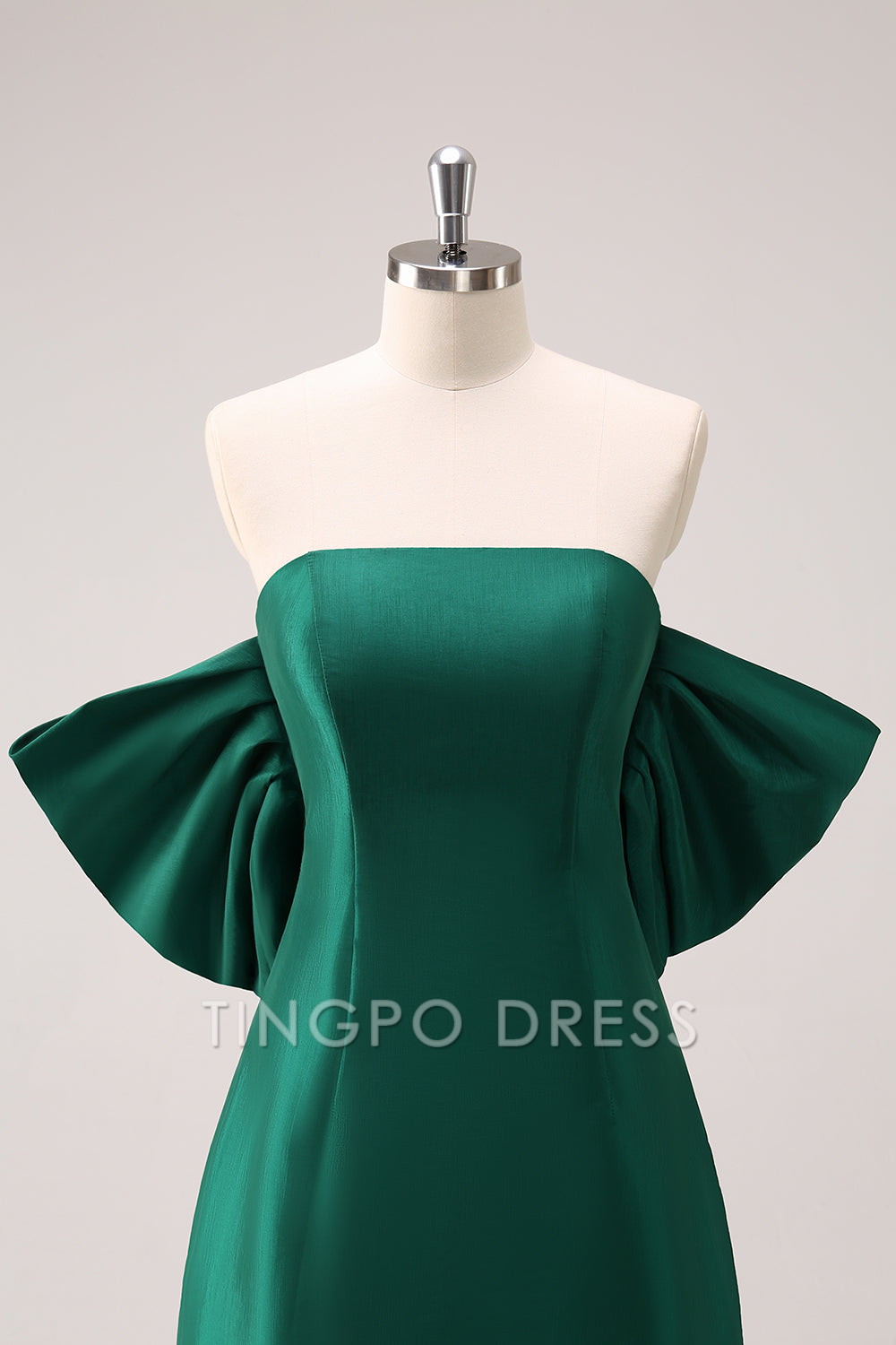 TingPo Wholesale Elegant Dark Green Strapless A Line Short Homecoming Dress with Bow formal wear dresses
