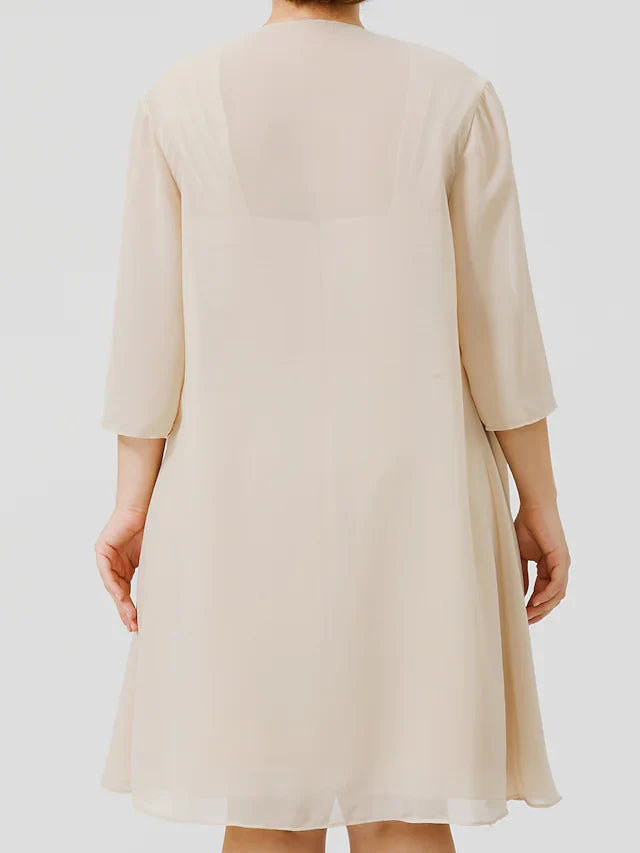 Wholesale Mother of the Bride Dress Plus Size Elegant Straps Knee Length Chiffon Sheer Lace Sleeveless with Criss Cross