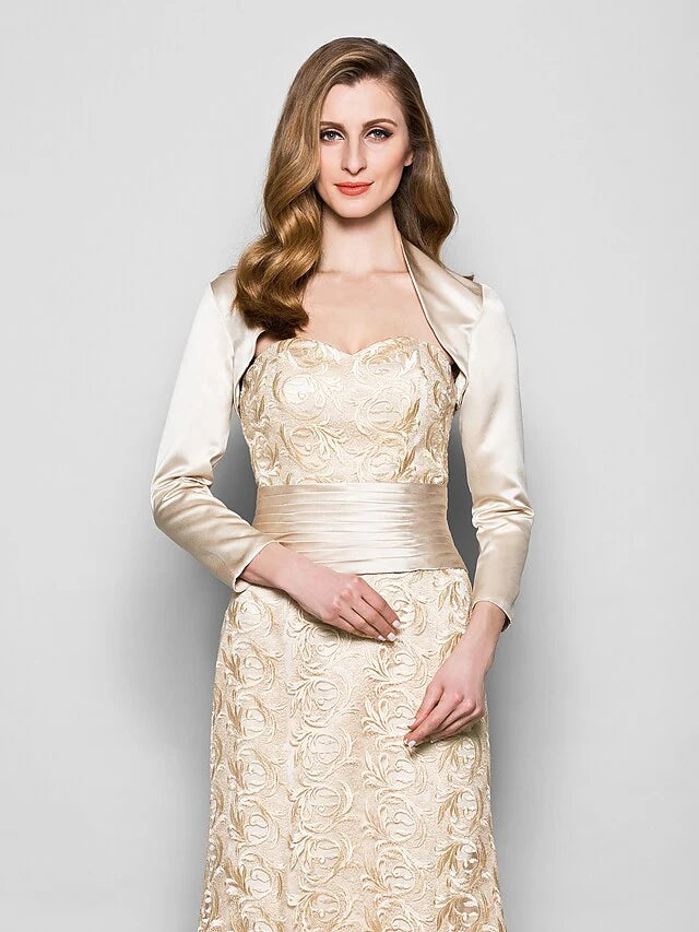 Wholesale Mother of the Bride Dress Wrap Included Sweetheart Neckline Floor Length Lace Satin 3/4 Length Sleeve with Sash Ribbon Ruched