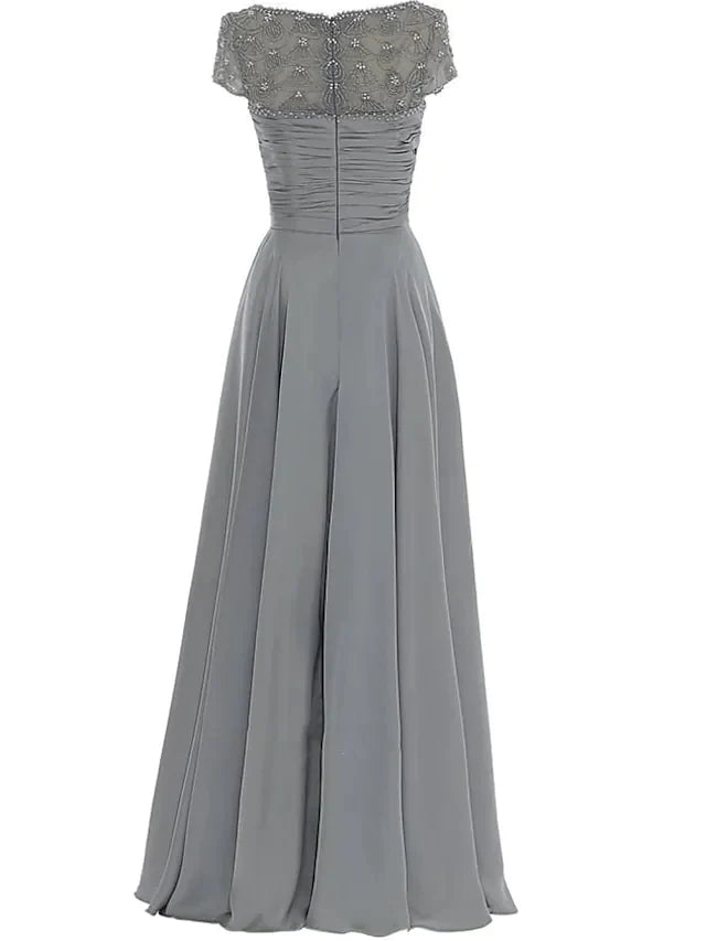 Wholesale Mother of the Bride Dress Elegant Jewel Neck Floor Length Chiffon Sleeveless with Pleats Beading