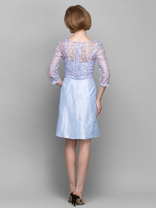 Wholesale Mother of the Bride Dress Convertible Dress Bateau Neck Knee Length Lace Taffeta Length Sleeve with Lace