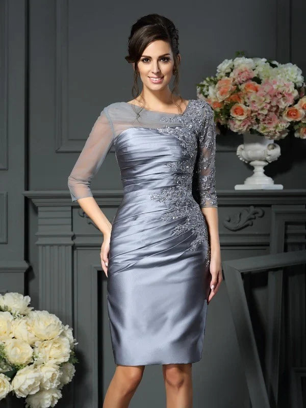 Wholesale Scoop Beading Sleeves Short Satin Mother of the Bride Dresses