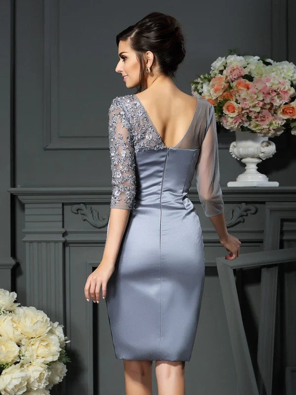 Wholesale Scoop Beading Sleeves Short Satin Mother of the Bride Dresses