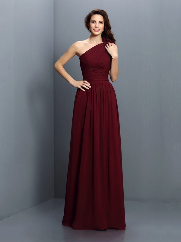 Wholesale A-Line/Princess One-Shoulder Pleats Sleeveless Long Chiffon Bridesmaid Dresses