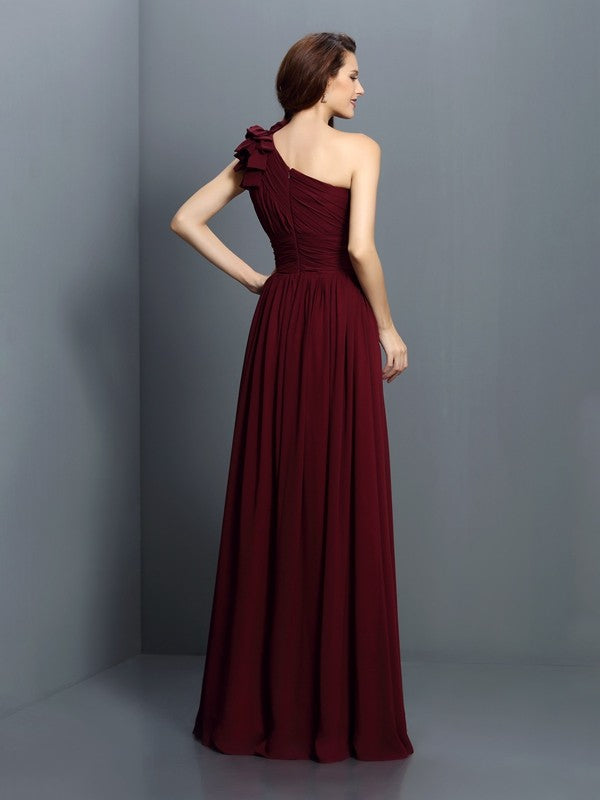 Wholesale A-Line/Princess One-Shoulder Pleats Sleeveless Long Chiffon Bridesmaid Dresses