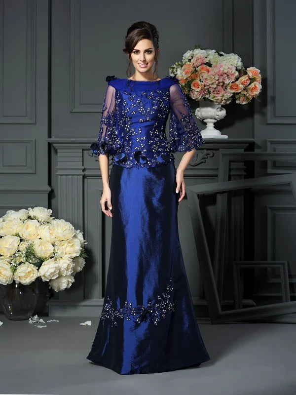 Wholesale A-Line Princess Scoop Beading Sleeves Long Taffeta Mother of the Bride Dresses
