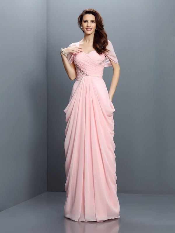 Wholesale A-Line/Princess Sweetheart Pleats Short Sleeves Long Chiffon Bridesmaid Dresses