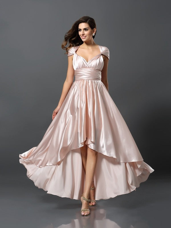 Wholesale Sheath/Column Sleeveless High Low Silk like Satin Convertible Bridesmaid Dresses