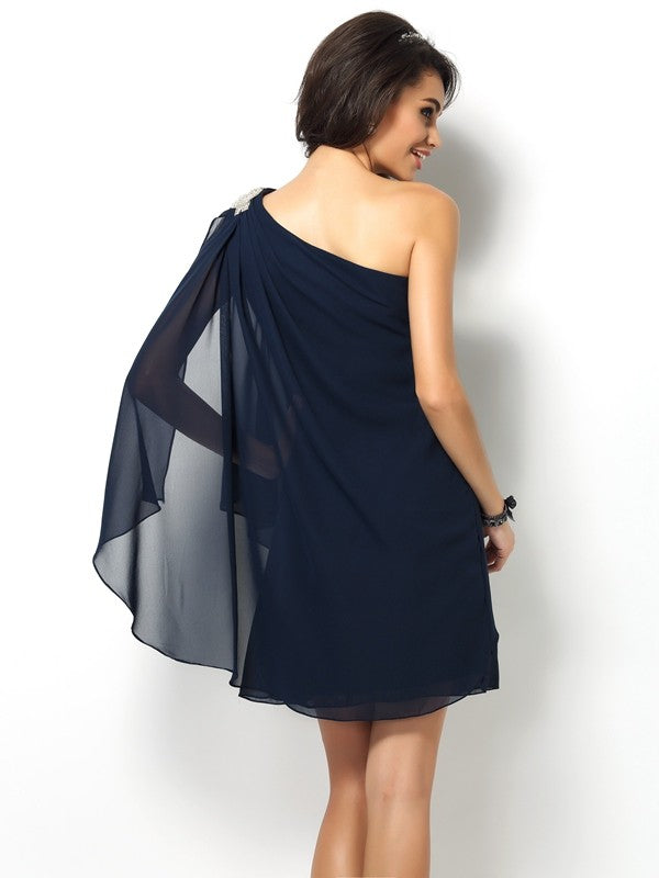 Wholesale A-Line/Princess One-Shoulder Sleeveless Short Chiffon Bridesmaid Dresses