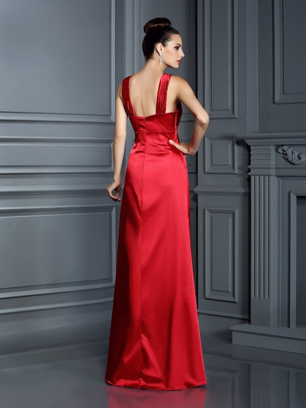 Wholesale A-Line/Princess Straps Sleeveless Long Elastic Woven Satin Bridesmaid Dresses