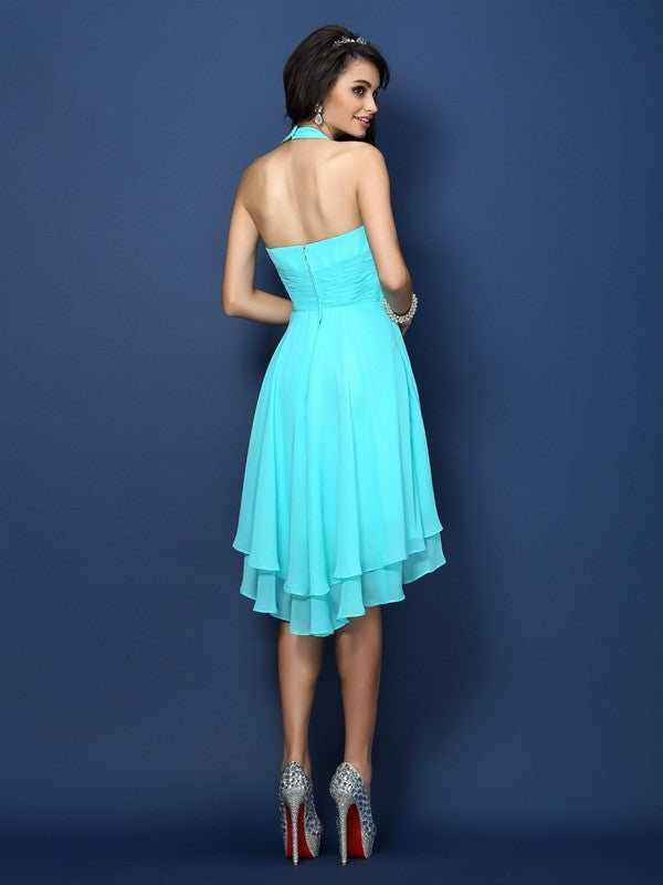 Wholesale A-Line/Princess Halter Pleats Sleeveless Short Chiffon Bridesmaid Dresses