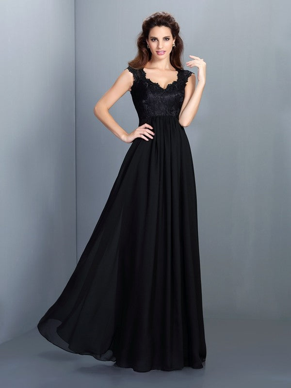 Wholesale A-Line/Princess Scoop Lace Sleeveless Long Chiffon Bridesmaid Dresses