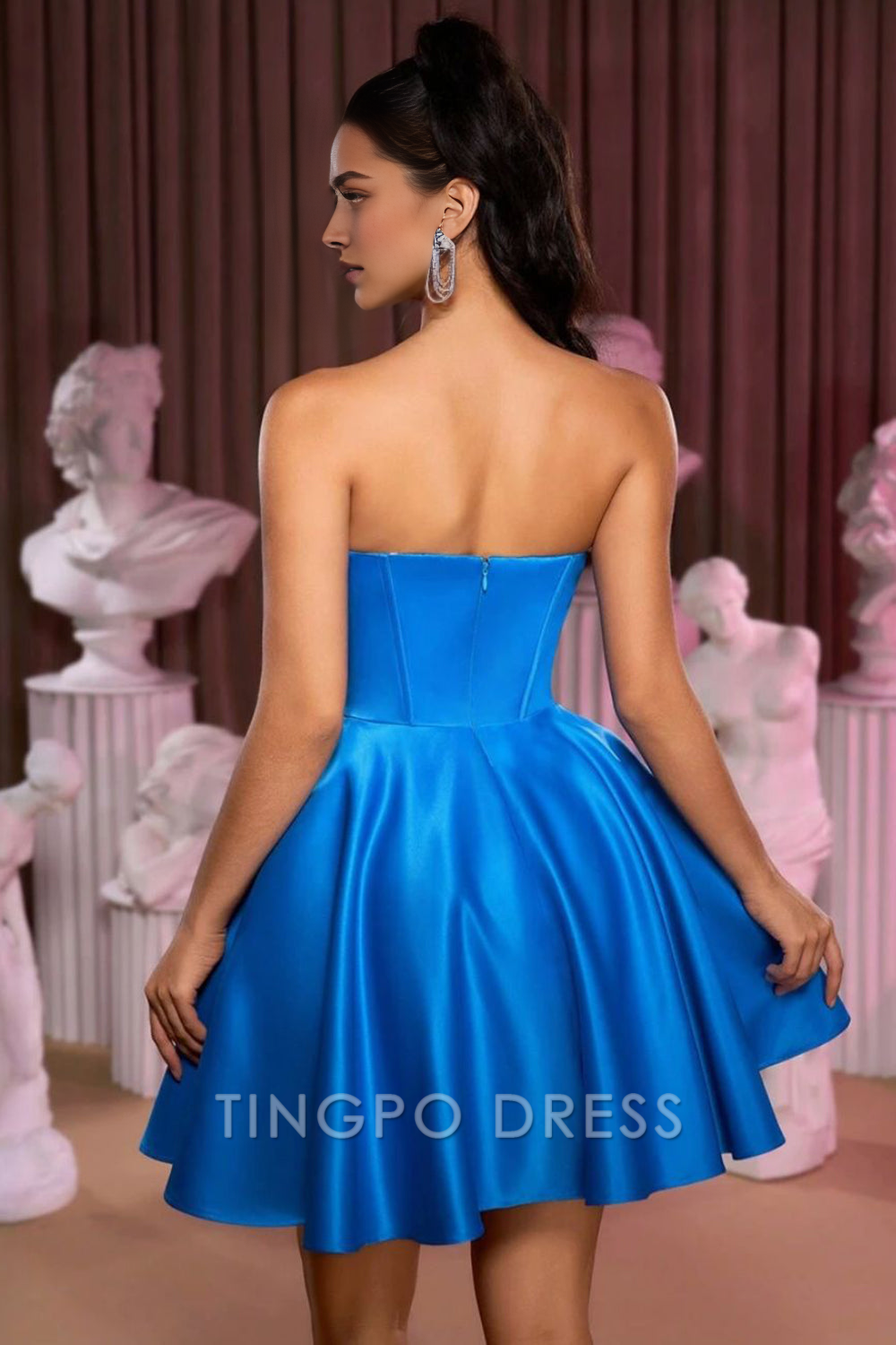 TingPo Wholesale Elegant Strapless Royal Blue Corset A Line Cocktail Dress With Beading formal wear dresses
