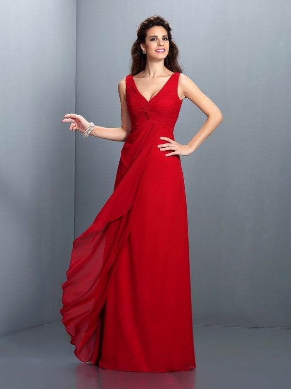 Wholesale A-Line/Princess Straps Pleats Sleeveless Long Chiffon Bridesmaid Dresses
