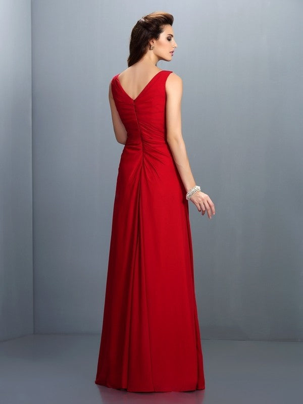 Wholesale A-Line/Princess Straps Pleats Sleeveless Long Chiffon Bridesmaid Dresses