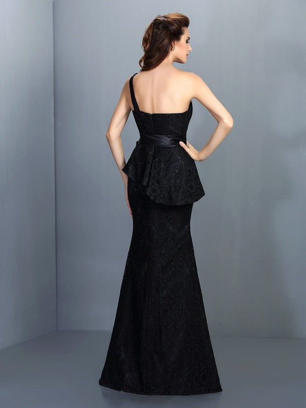 Wholesale Trumpet/Mermaid One-Shoulder Lace Sleeveless Long Lace Bridesmaid Dresses