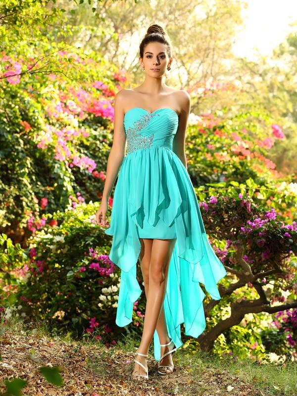 Wholesale A-Line/Princess Sweetheart Beading Sleeveless High Low Chiffon Bridesmaid Dresses