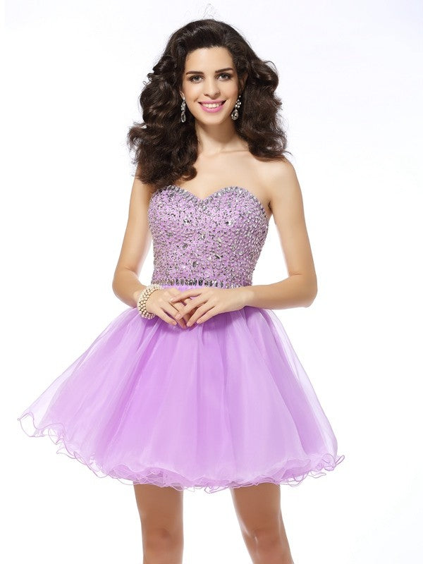 Wholesale A-Line/Princess Sweetheart Ruffles Sleeveless Short Organza Cocktail Dresses