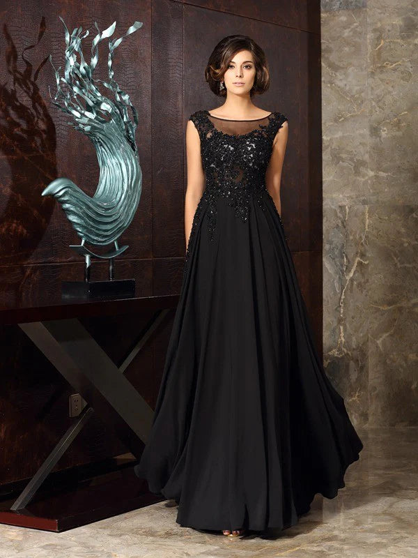 Wholesale A-Line Princess Scoop Applique Sleeveless Long Chiffon Mother of the Bride Dresses