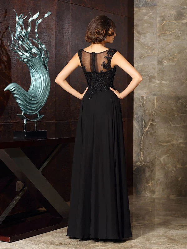 Wholesale A-Line Princess Scoop Applique Sleeveless Long Chiffon Mother of the Bride Dresses
