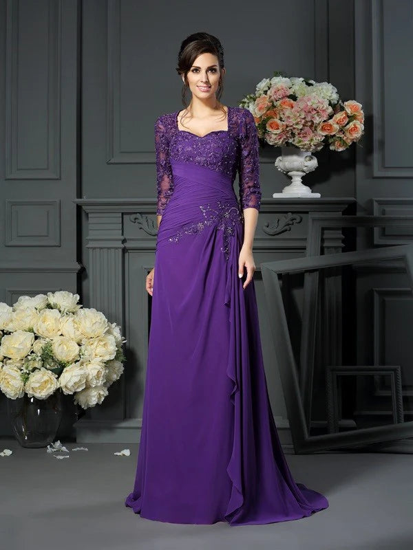 Wholesale A-Line Princess Sweetheart Applique Sleeves Long Chiffon Mother of the Bride Dresses