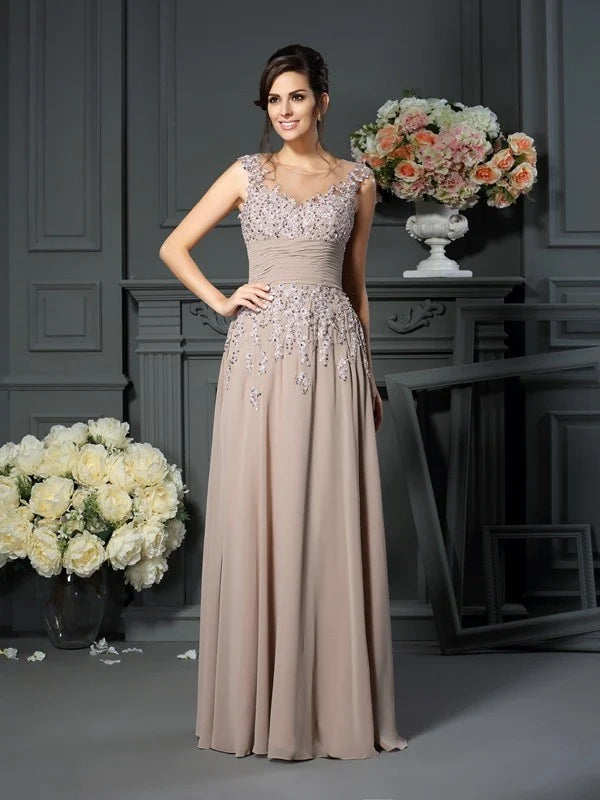 Wholesale A-Line Princess Scoop Beading Sleeveless Long Chiffon Mother of the Bride Dresses