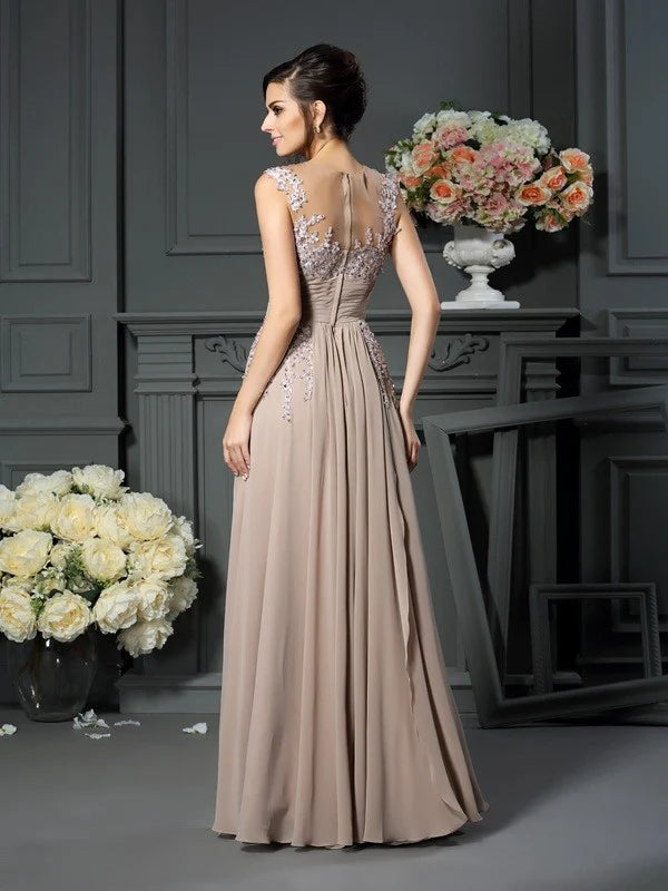 Wholesale A-Line Princess Scoop Beading Sleeveless Long Chiffon Mother of the Bride Dresses