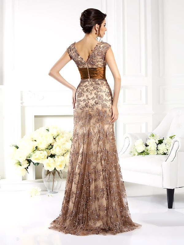 Wholesale A-Line/Princess V-neck Ruffles Sleeveless Long Lace Mother of the Bride Dresses