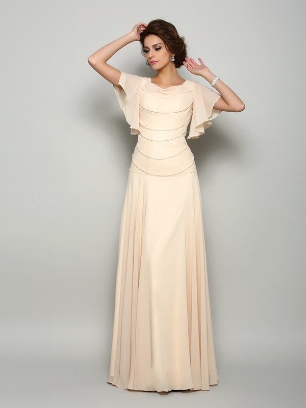 Wholesale A-Line/Princess Square Beading Short Sleeves Long Chiffon Mother of the Bride Dresses