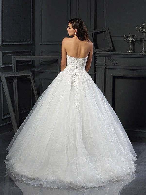 Wholesale Ball Gown Sweetheart Beading Sleeveless Long Tulle Wedding Dresses