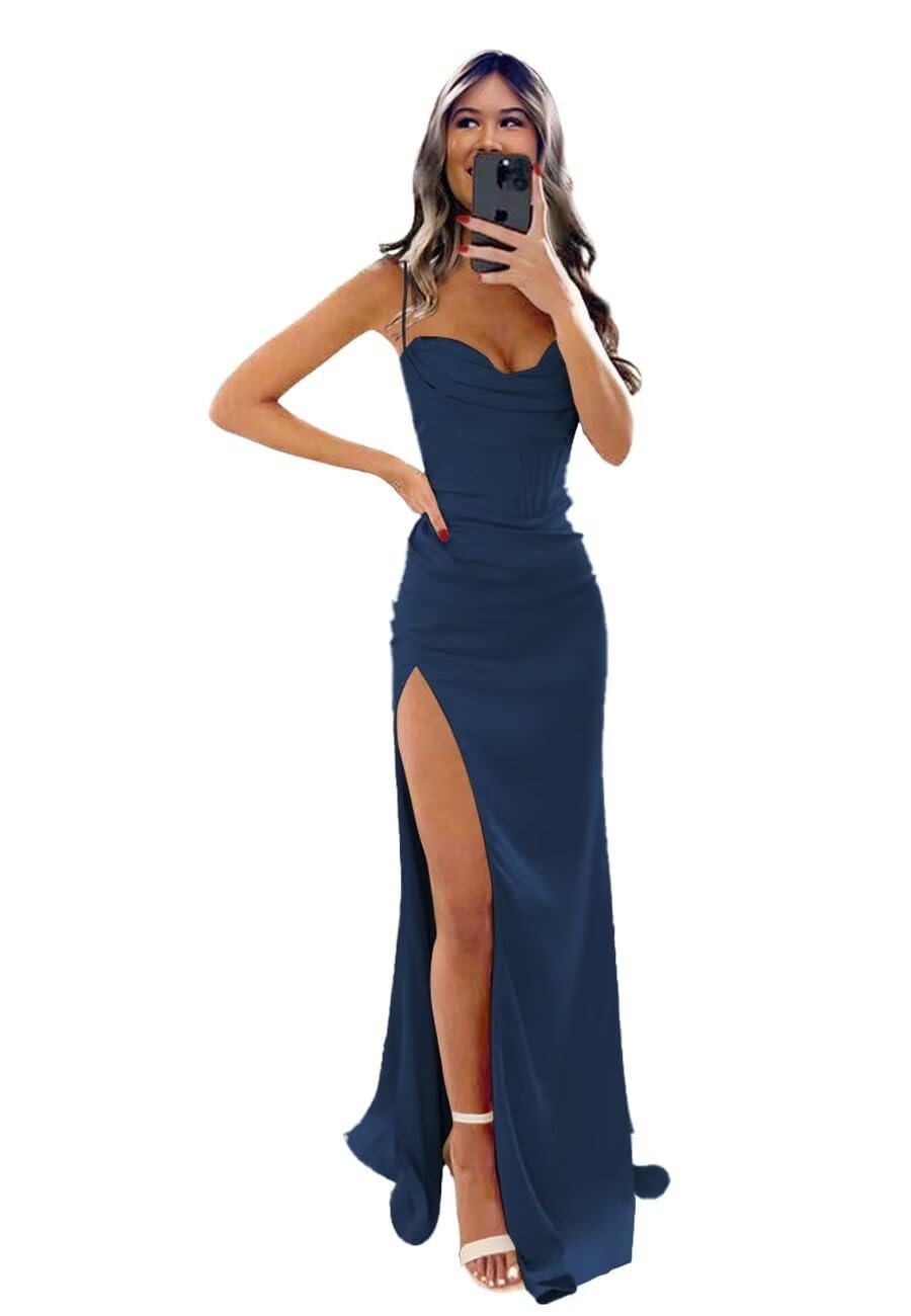 Wholesale Women's Spaghetti Straps Prom Dresses Satin for Wedding 2025 Long Sweetheart Mermaid Evening Dress