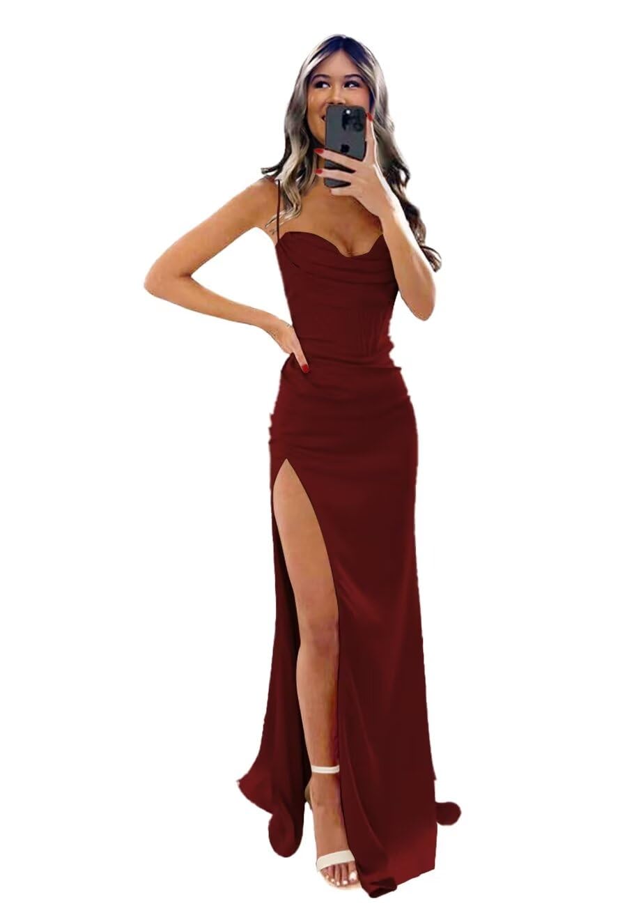 Wholesale Women's Spaghetti Straps Prom Dresses Satin for Wedding 2025 Long Sweetheart Mermaid Evening Dress