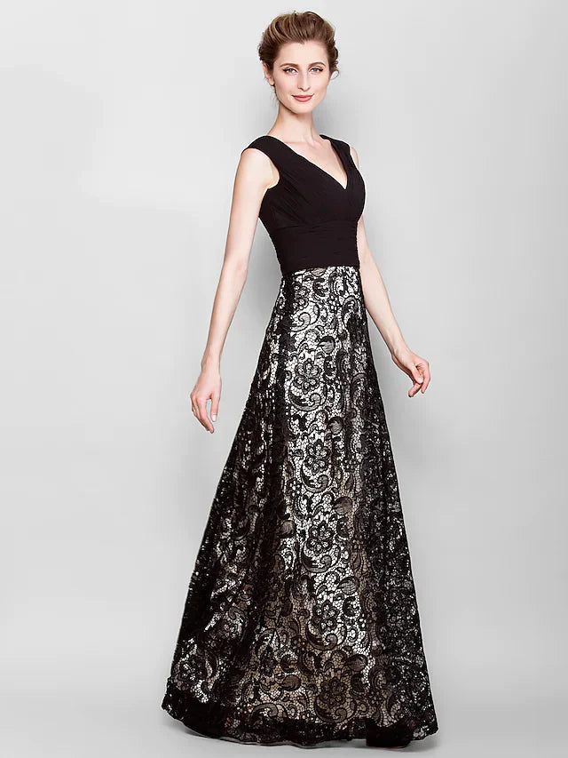 Wholesale Mother of the Bride Dress Vintage Inspired V Neck Floor Length Lace Georgette Sleeveless with Criss Cross