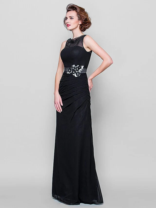 Wholesale Mother of the Bride Dress Cowl Neck Floor Length Georgette Sleeveless with Sash Ribbon Beading Appliques
